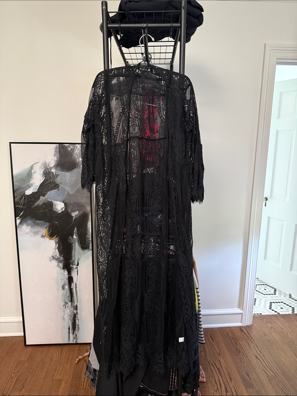 Sheer Black Lace Duster Kimono